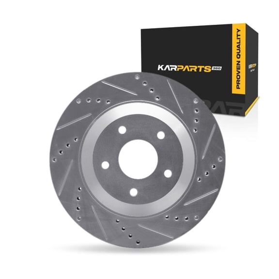 KarParts360 For Chevy Corvette 1997-2004 Brake Rotor Front, Driver Side | Cast Iron | Vented | Silver Finish | 325 Millimeters/12.80 Inches Outside Diameter | Drilled & Slotted Style | 5 Stud/Lug Hol