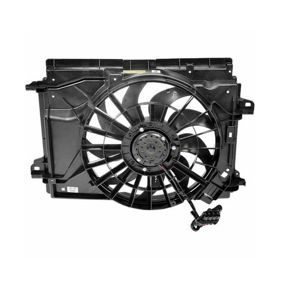 KarParts360 For Chevy Corvette 2005-2013 Radiator Fan | Plastic Material | Brushed Motor Type | Black Shroud | 2 Male Female Connector | Replacement For 15232673, 15819952