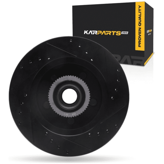 KarParts360 For Chevy Express 1500 1996-2002 Brake Rotor Front, Driver Side | Cast Iron | Vented | Black Finish | Drilled And Slotted Style | 30.86 Millimeters/1.21 Inches Discard Thickness