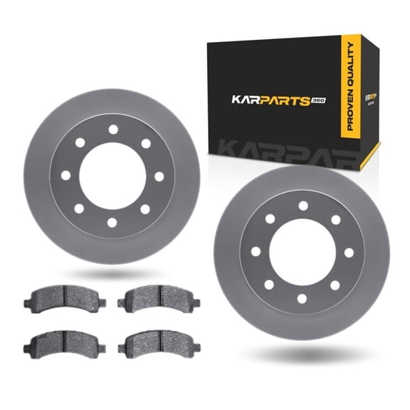 KarParts360 For Chevy Express 2500/Express 3500 2018 2019 2020 Disc Brake Set | Rear | Cast Iron Rotor Material | Plain Rotor Style | 5000 Advanced Series Ceramic Pads | With Brake Pads