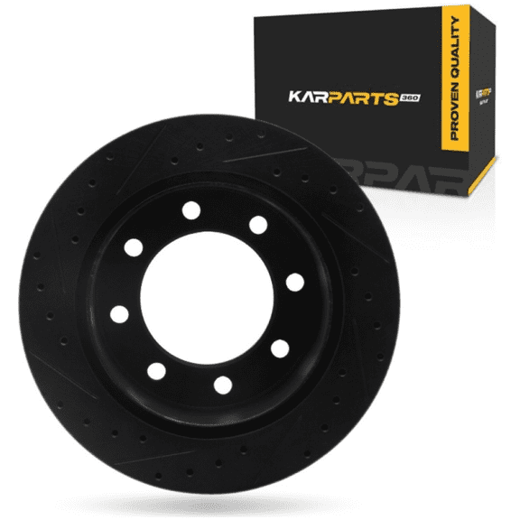 KarParts360 For Chevy Express 3500 2003-2020 Brake Rotor Rear, Passenger Side | Cast Iron | Vented | Black Finish | Drilled And Slotted Style | 27 Millimeters/1.06 Inches Discard Thickness