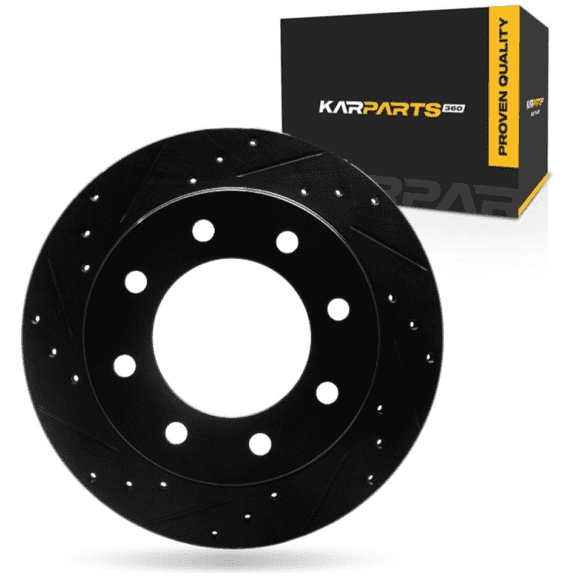 KarParts360 For Chevy Express 3500 2013-2025 Brake Rotor Rear, Driver Side | Cast Iron | Vented | Black Finish | Drilled And Slotted Style | 26.5 Millimeters/1.04 Inches Discard Thickness