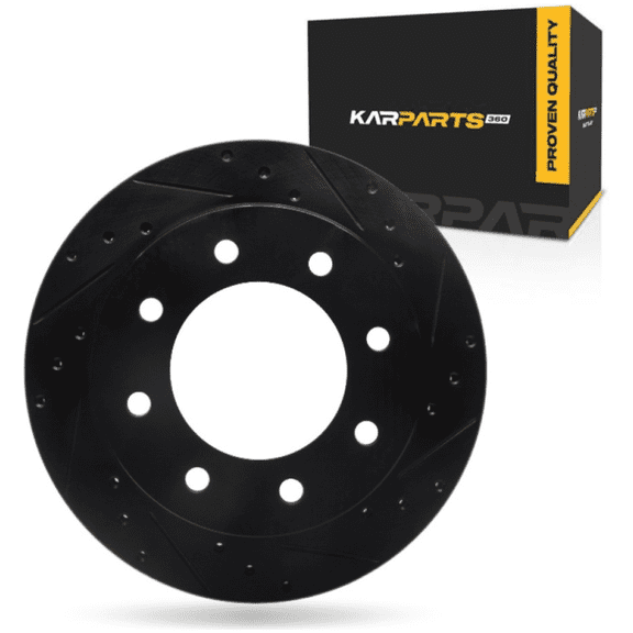 KarParts360 For Chevy Express 3500 2013-2025 Brake Rotor Rear, Passenger Side | Cast Iron | Vented | Black Finish | Drilled And Slotted Style | 26.5 Millimeters/1.04 Inches Discard Thickness