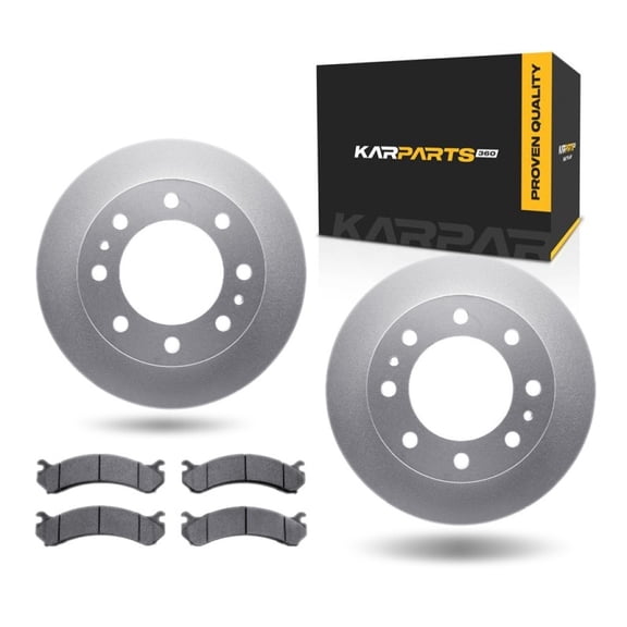 KarParts360 For Chevy Express 3500/Express 4500 2018 2019 2020 Disc Brake Set | Front | Cast Iron Rotor Material | Plain Rotor Style | 5000 Advanced Series Ceramic Pads | With Brake Pads