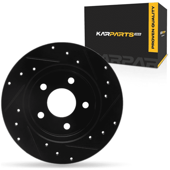 KarParts360 For Chevy HHR 2008 2009 2010 Disc Brake Rotor Rear, Driver Side | Cast Iron | Solid | Black Finish | Drilled And Slotted Style | 12 Millimeters/0.47 Inches Discard Thickness
