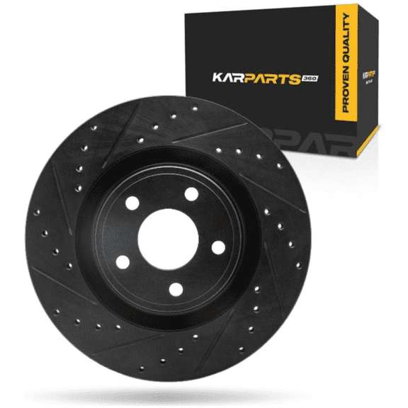 KarParts360 For Chevy HHR 2009 2010 Brake Rotor Front, Driver Side | Cast Iron | Vented | Black Finish | Drilled And Slotted Style | 25.7 Millimeters/1.01 Inches Nominal Thickness