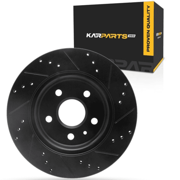 KarParts360 For Chevy Impala 2014-2020 Brake Rotor Rear, Driver Side | Cast Iron | Vented | Black Finish | Drilled And Slotted Style | 21.5 Millimeters/0.85 Inches Discard Thickness