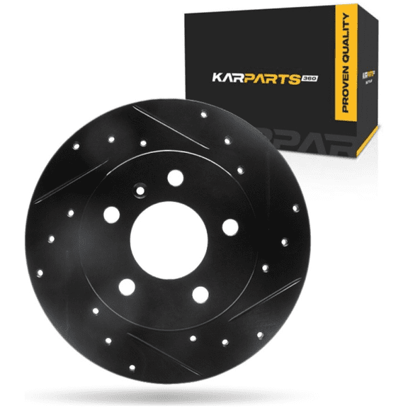 KarParts360 For Chevy Impala Limited 2014 2015 2016 Brake Rotor Rear, Passenger Side | Cast Iron | Solid | Black Finish | Drilled And Slotted Style | 12.5 Millimeters/0.49 Inches Discard Thickness