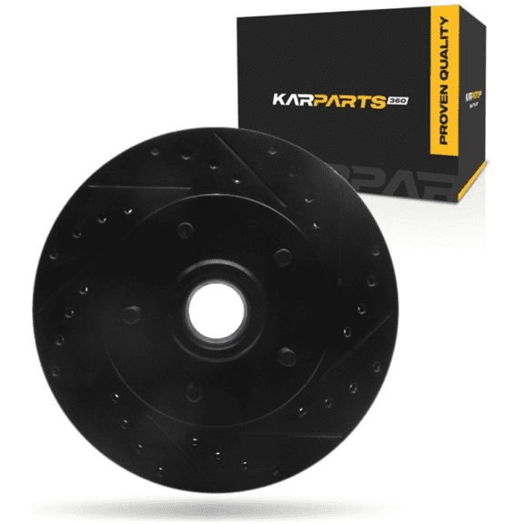 KarParts360 For Chevy R1500 Suburban 1990 1991 Brake Rotor Front, Passenger Side | Cast Iron | Vented | Black Finish | Drilled And Slotted Style | 30.86 Millimeters/1.21 Inches Discard Thickness
