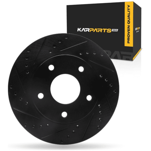 KarParts360 For Chevy S10 1998 99 00 01 02 2003 Brake Rotor Front, Driver Side | Cast Iron | Vented | Black Finish | Drilled And Slotted Style | 27.5 Millimeters/1.08 Inches Discard Thickness