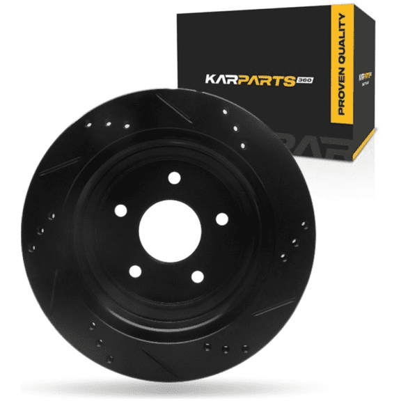 KarParts360 For Chevy S10 1998 99 00 01 02 2003 Brake Rotor Rear, Driver Side | Cast Iron | Vented | Black Finish | Drilled And Slotted Style | 18.5 Millimeters/0.73 Inches Discard Thickness