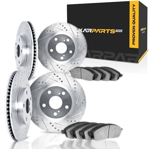 KarParts360 For Chevy S10 1998 99 00 01 02 2003 Brake Set | Front and Rear | Cast Iron Rotor | Excluded Calipers | Silver | Vented | Drilled And Slotted