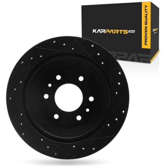 KarParts360 For Chevy SSR 2003 2004 2005 2006 Brake Rotor Rear, Driver Side | Cast Iron | Vented | Black Finish | Drilled And Slotted Style | 18.5 Millimeters/0.73 Inches Discard Thickness