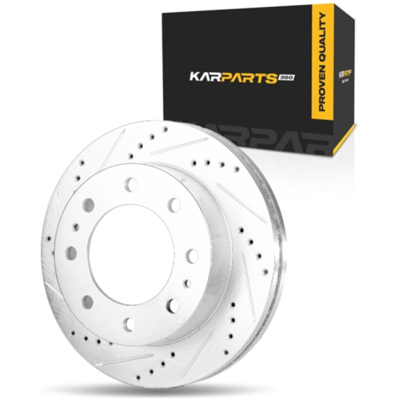 KarParts360 For Chevy Silverado 3500 HD 2007 2008 2009 2010 Brake Disc Front, Driver OR Passenger Side | Single Piece | Vented | 8 Lugs | 325MM Disc Diameter | Cross-Drilled And Slotted | 55062, 5507