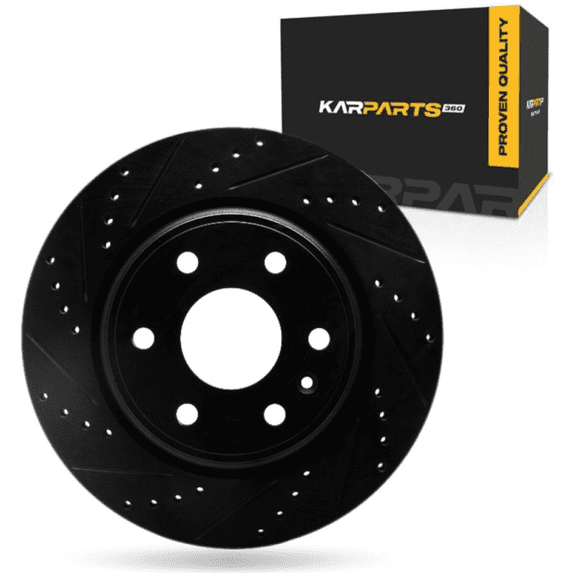 KarParts360 For Chevy Traverse 2009-2017 Brake Rotor Front, Driver Side | Cast Iron | Vented | Black Finish | Drilled And Slotted Style | 27.5 Millimeters/1.08 Inches Discard Thickness
