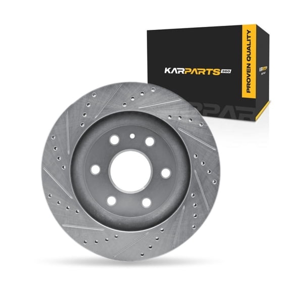 KarParts360 For Chevy Traverse 2009-2017 Disc Brake Rotor Front, Passenger Side | Cast Iron | Vented | Silver Finish | Drilled And Slotted Style | 27.5 Millimeters/1.08 Inches Discard Thickness