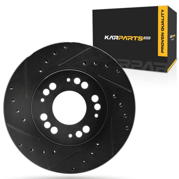 KarParts360 For Eagle Talon 1993 94 95 96 1997 Brake Rotor Front, Driver Side | Cast Iron | Vented | Black Finish | Drilled And Slotted Style | 69 Millimeters/2.72 Inches Center Hole Diameter