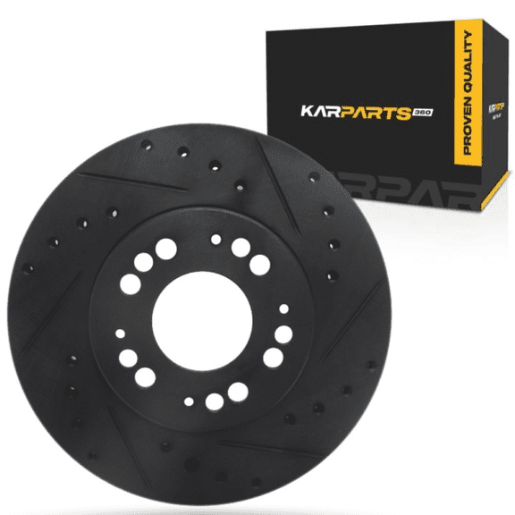 KarParts360 For Eagle Talon 1993 94 95 96 1997 Brake Rotor Front, Passenger Side | Cast Iron | Vented | Black Finish | Drilled And Slotted Style | 69 Millimeters/2.72 Inches Center Hole Diameter