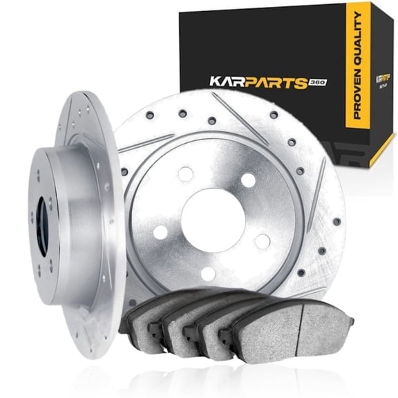 KarParts360 For Audi Q2 2018 2019 2020 2021 Brake Rotor Set Rear | Cast Iron | Silver | Vented | Drilled And Slotted Style | Excluded Calipers