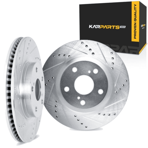 KarParts360 For BMW 230i xDrive/M240i 2023 2024 2025 Brake Rotor Set Rear | Cast Iron | Silver | Vented Rotor | Drilled and Slotted