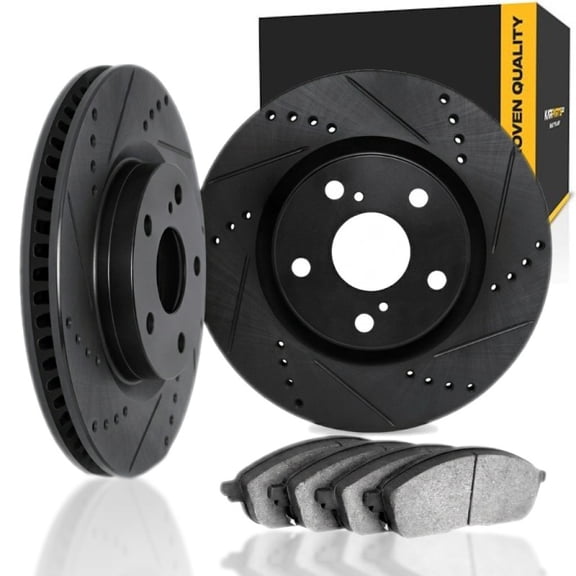 KarParts360 For BMW 325i/335is 2012 2013 Brake Rotor Set Rear | Cast Iron | Black | Vented Rotor | Drilled And Slotted