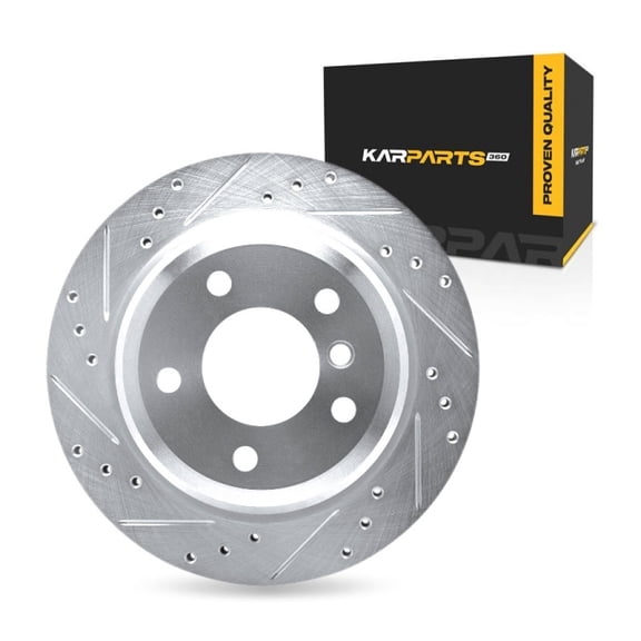 KarParts360 For BMW 335is 2011 2012 2013 Brake Rotor Rear, Driver Side | Cast Iron | Silver | Vented | Drilled And Slotted