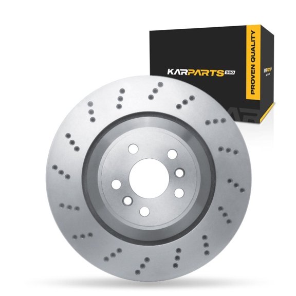 KarParts360 For BMW X3/X4 2020 21 22 23 24 2025 Disc Brake Rotor Driver Side | Rear | Drilled Style | 370 Millimeters/14.57 Inches Outside Diameter