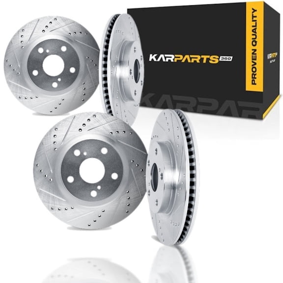 KarParts360 For Chevy Corvette 1990 91 92 93 1994 Brake Rotor Set | Silver | Drilled And Slotted