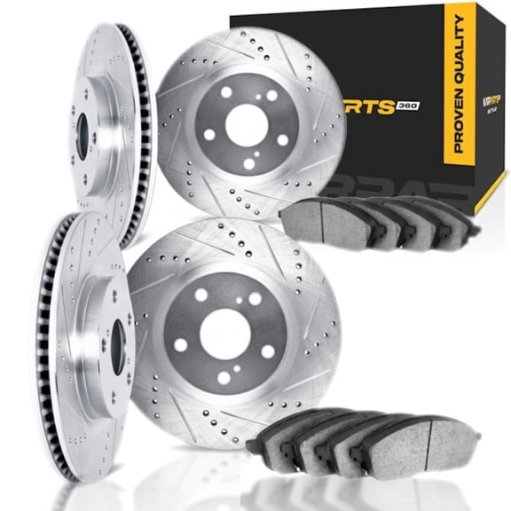 KarParts360 For Chevy Corvette 1997-2004 Rotor Set Front and Rear | Cast Iron | Silver | Vented Rotor | Excluded Calipers | Drilled and Slotted