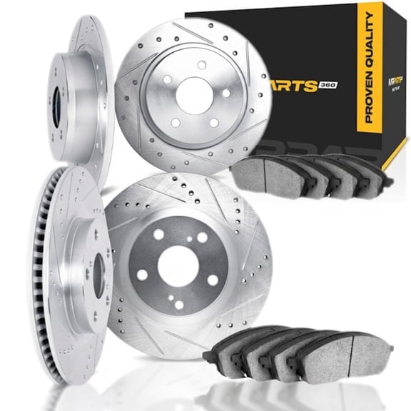 KarParts360 For Chevy Impala 2006 07 08 09 2010 Rotor Set | Front And Rear | Cast Iron | Silver | Vented | Excluded Calipers | Drilled And Slotted