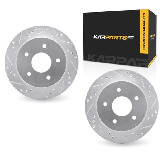 KarParts360 For Chevy S10 1998 99 00 01 02 2003 Brake Rotor Set | Silver | Drilled And Slotted Rotor Style