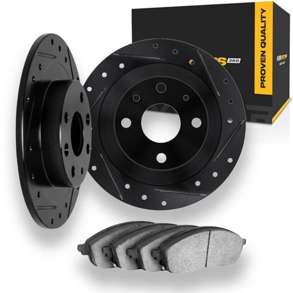 KarParts360 For Eagle 2000 GTX 1991 1992 Brake Rotor Set | Cast Iron | Black | Vented Rotor | Drilled And Slotted