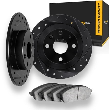 KarParts360 For Fiat 500 2012-2019 Brake Rotor Set | Cast Iron | Black | Vented Rotor | Drilled And Slotted