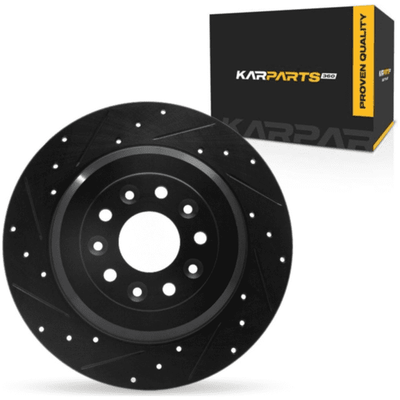 KarParts360 For Ford Edge 2011 2012 2013 2014 Brake Rotor Set Rear, Passenger Side | Cast Iron | Black Finish | Solid | Drilled & Slotted Style