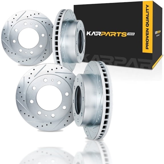 KarParts360 For Ford Excursion 2000 01 02 03 04 2005 Brake Rotor Set | Silver | Drilled And Slotted