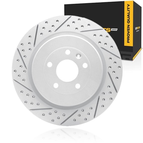 KarParts360 For Ford Explorer 2013-2019 Brake Rotor Driver Side | Rear | Drilled and Slotted | 68 mm / 2.68 in. Center Hole Diameter