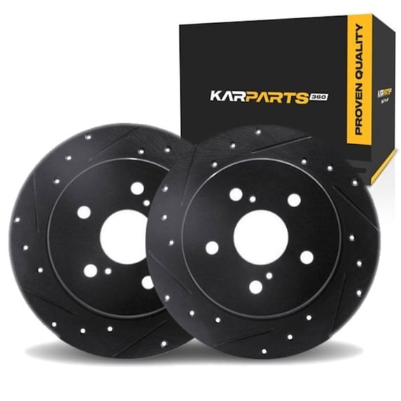 KarParts360 For Ford F-150 2015 2016 2017 Rotor Set | Black | Drilled And Slotted