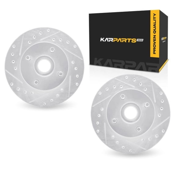 KarParts360 For Ford Mustang 1990 1991 1992 1993 Brake Rotor Set | Silver | Drilled And Slotted Rotor Style