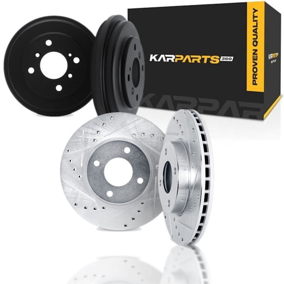 KarParts360 For Ford Mustang 1990 1991 1992 1993 Brake Rotor Set | Silver | Drilled And Slotted