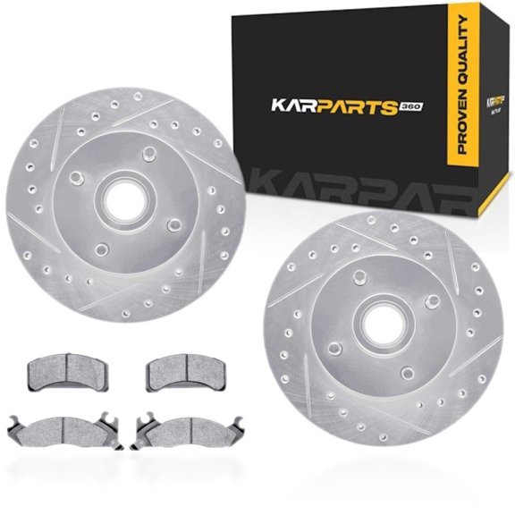 KarParts360 For Ford Mustang 1990 1991 1992 1993 Rotor Set | Silver | 5000 Advanced Series | Drilled and Slotted Rotor Style | With Brake Pads