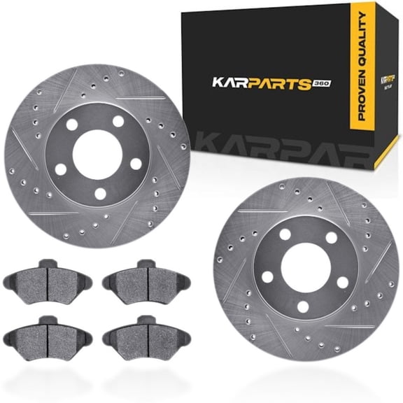 KarParts360 For Ford Mustang 1994 95 96 97 1998 Rotor Set | Silver | 5000 Advanced Series | Drilled and Slotted Rotor Style | With Brake Pads