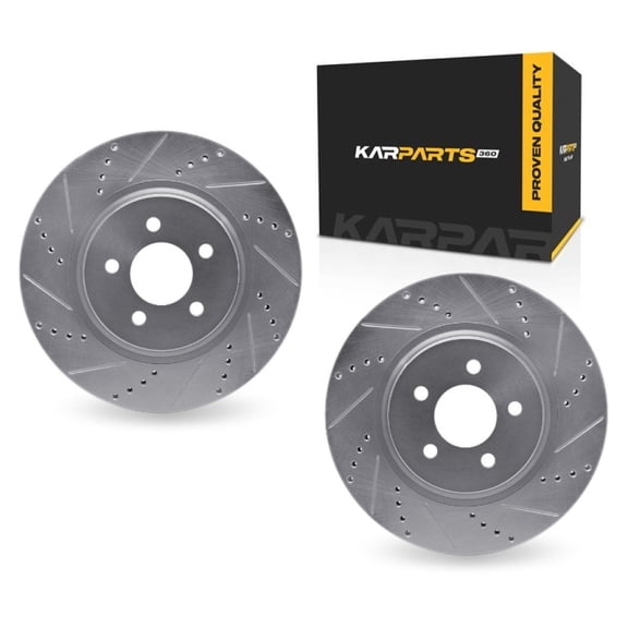 KarParts360 For Ford Mustang 1994 95 96 97 98 1999 Brake Rotor Set | Silver | Drilled And Slotted Rotor Style