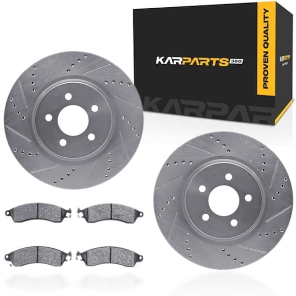 KarParts360 For Ford Mustang 1994 95 96 97 98 1999 Rotor Set | Silver | 5000 Advanced Series | Drilled and Slotted Rotor Style | With Brake Pads