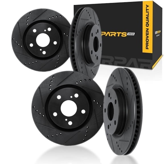KarParts360 For Ford Mustang 2007 08 09 10 2011 Brake Rotor Set Front and Rear | Cast Iron | Vented Rotor | Excluded Calipers | Drilled and Slotted