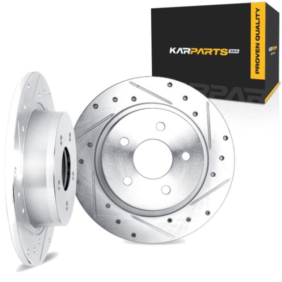 KarParts360 For Ford Ranger 1998 99 00 01 2002 Brake Rotor Set Rear | Cast Iron | Silver | Vented Rotor | Drilled and Slotted