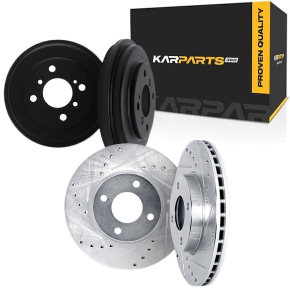 KarParts360 For Honda CRX 1990 1991 Brake Rotor Set Front and Rear | Cast Iron | Silver | Vented Rotor | Drilled And Slotted