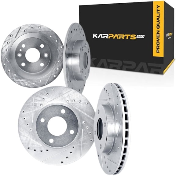 KarParts360 For Honda Civic 1999 2000 Brake Rotor Set Front and Rear | Cast Iron | Silver | Vented Rotor | Drilled And Slotted