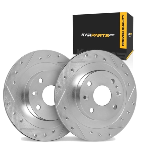 KarParts360 For Honda Civic 1999 2000 Brake Rotor Set Rear | Cast Iron | Silver | Vented Rotor | Drilled And Slotted