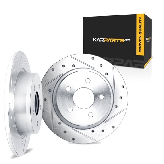 KarParts360 For Honda Pilot 2023 2024 2025 2026 Brake Rotor Set | Rear | Cast Iron Rotor | Silver | Vented | Drilled And Slotted