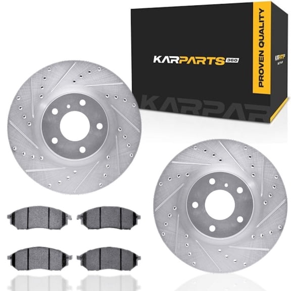 KarParts360 For Infiniti G37 2009 10 11 12 2013 Rotor Set | Front | Silver | 5000 Advanced | Drilled and Slotted